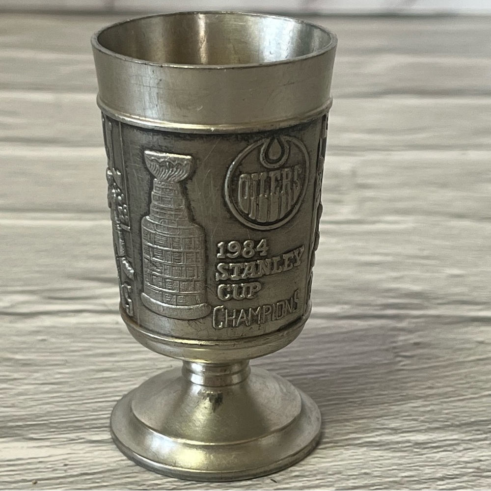 Vintage Pewter Shot Glass NHL 1984 Edmonton Oilers Stanley Cup Championship